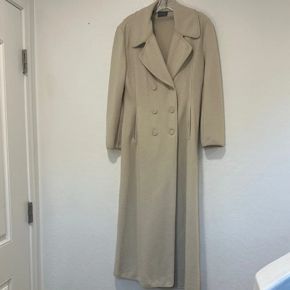 Geiger warm 100% wool trench Long Double-Breasted Coat Beige 36 small ACADEMIA